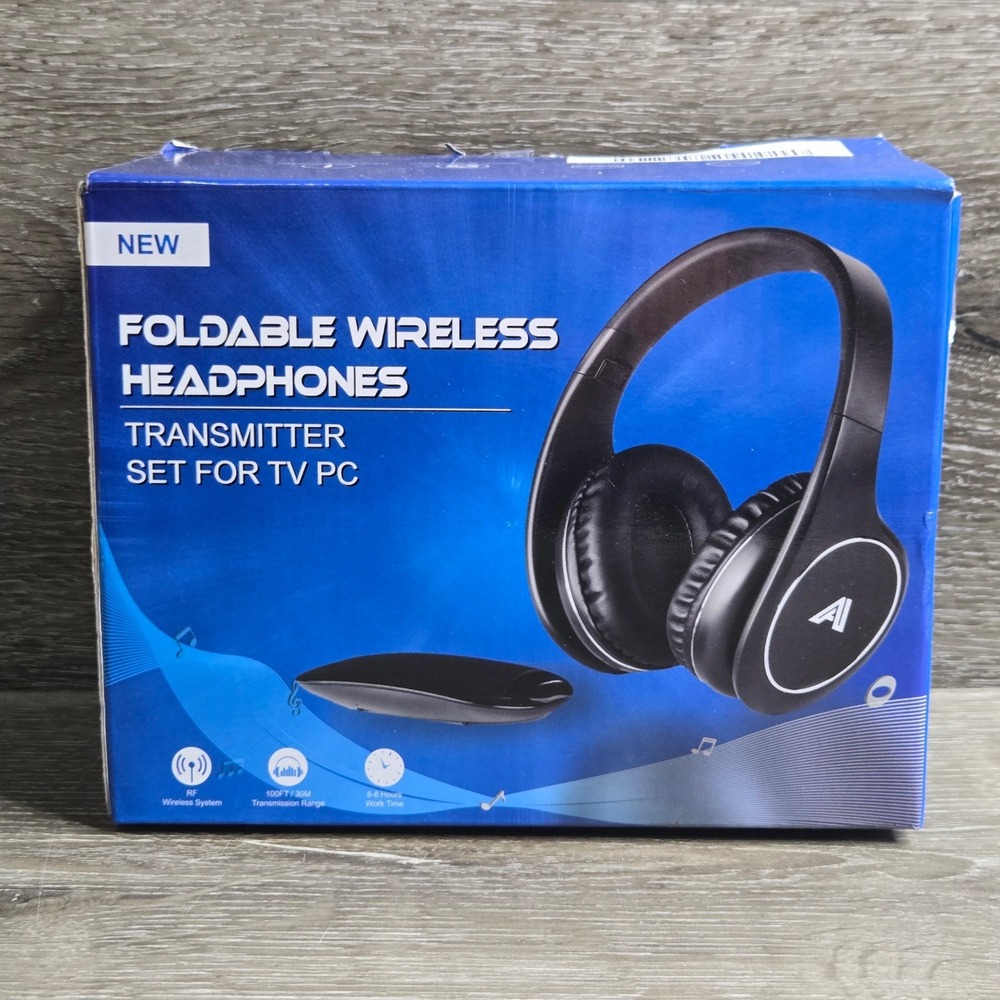 Wireless Over Ear Headphones for TV Watching Set Black RF System No Transmitter